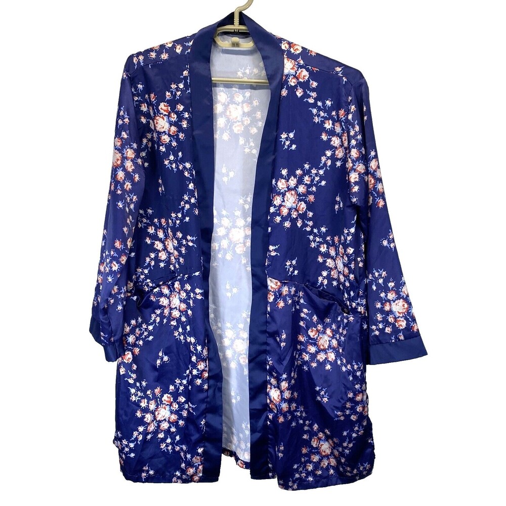 Morgan Lane x fab fit fun Womens Kimono Satin Robe Sash Floral S/M No Belt